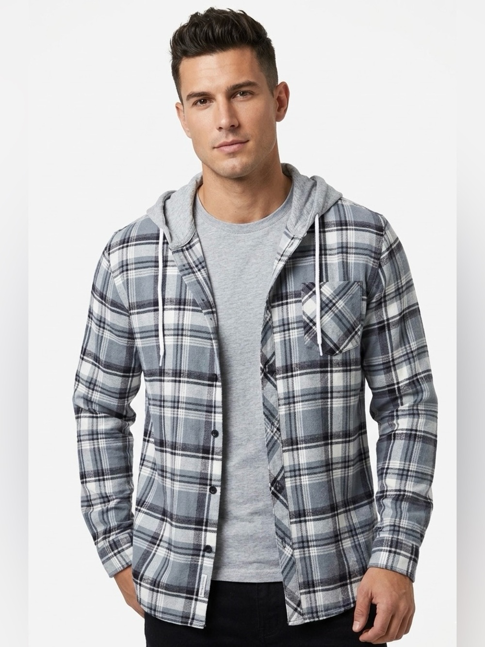 Urban Heritage Plaid Flannel Hooded Button-Down Shirt Jacket